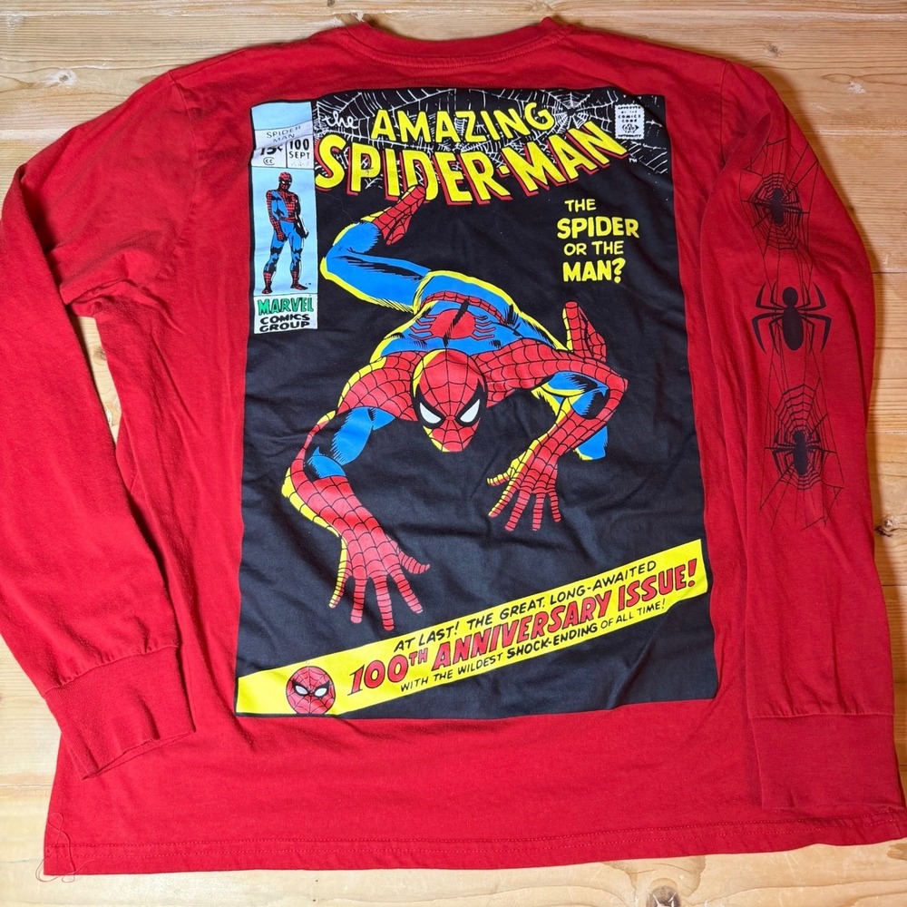 Marvel Amazing Spider-Man #100 Anniversary Comic Cover Red Long Sleeve Shirt L